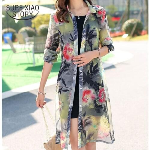 Summer Long Sleeve Floral Loose Cardigan Chiffon Blouse Women Long Shirt Women Beach Sun Protection Clothes Print Tops 9127 50