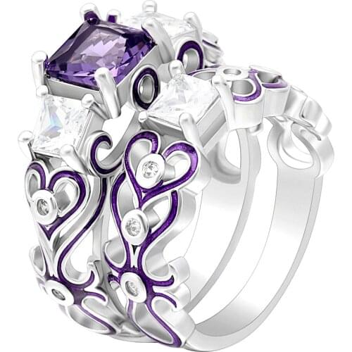 Finger Rings For Women White Gold Color Jewelry Vintage Flower Purple Red Green Blue Cz Engagement Rings 5-12