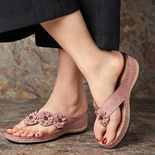 2021 Summer Women Sandals Flower Wedge Ladies Open Toe Casual Shoes Platform Flip Flops Wedge Slides Beach Shoes Woman Sandalia