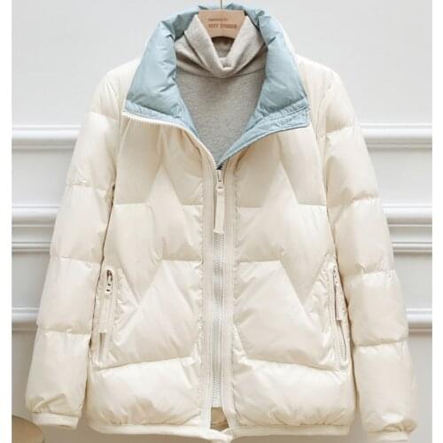 Solid Color Stand-up Collar Women White Duck Down Coat 2021 Winter Warm Korean Short Puffer Jacket Black Loose Fashion Overcoat