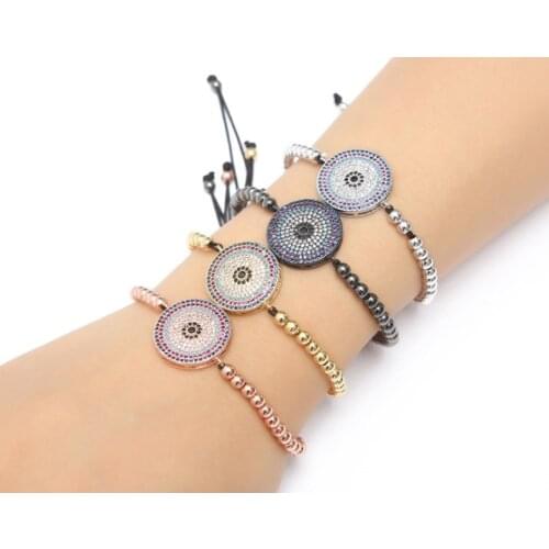 Gold silver micro pave cz Cubic Zirconia rope adjusted Copper Beads Bracelet round yh343 folk Charm Braided Bangles Women