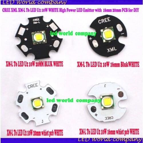 1PCS CREE XML XM-L T6 LED U2 10W WHITE (6500K-7000K) High Power LED Emitter with 16mm 20mm PCB for DIY