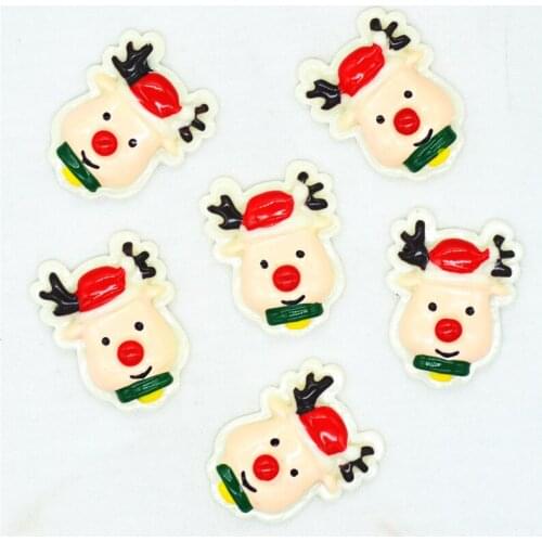 10PCS 21mmX27mm Resin Flatback Red Nose Christmas Reindeer|Resin Cabochons|Resin Christmas Decoration Miniatures|Hair Bow Center