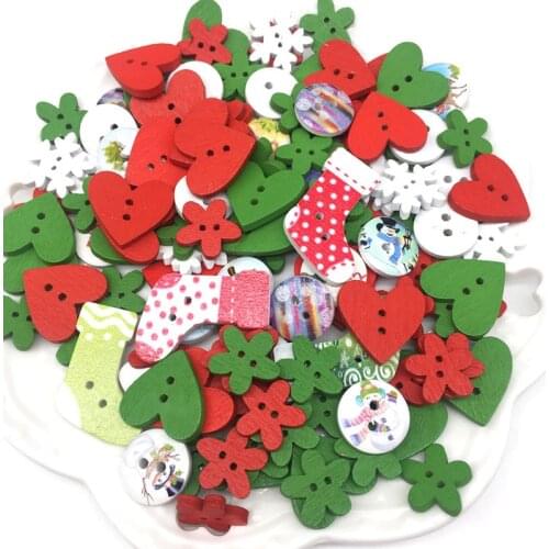 100Pcs Mixed 2 holes Wooden Buttons Sewing Button Kids Scrapbooking DIY Craft Wedding Decoration Christmas New Year
