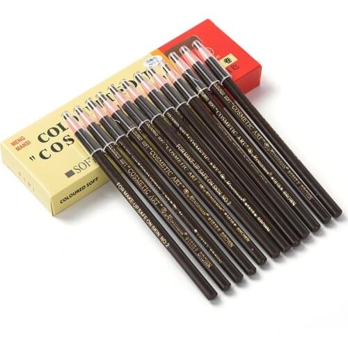 12pcs Waterproof Microblading 1818 Eyebrow Pencil Peel-off Pencil White Black Grey Brown Light Brown Natural Brown Color Pencil