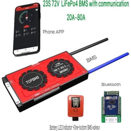 23S 72V LiFePo4 BMS 20A80A with Bluetooth phone APP RS485 CANbus NTC UART GPS for LiFePo4 Batteries 3.2V connected in 23 series