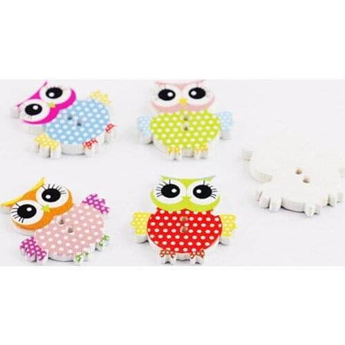 24*25mm Wooden Owl Buttons Natural Craft Supplies Mixed Color For Scrapbooking Animal Decorations Baby Sweaters Clothing 50pcs