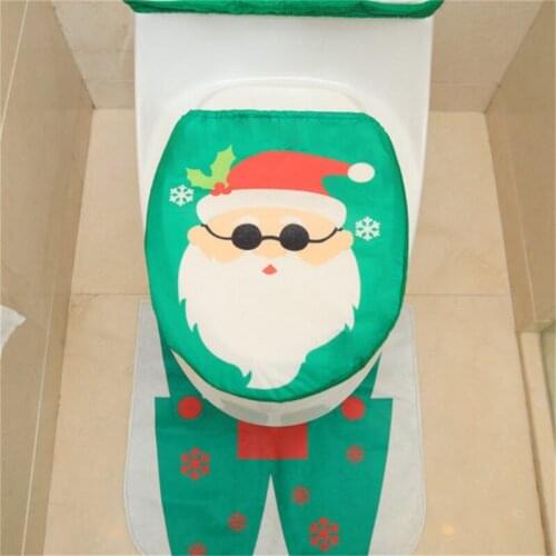 3PCS Christmas Toilet Seat & Cover Santa Claus Bathroom Mat Xmas Decor Bathroom Santa Toilet Seat Cover Rug Home Decoration U3