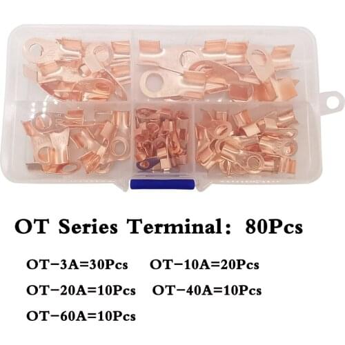80Pcs/Box O Shape Copper Battery Cable Connector Terminal OT Series Open Lugs OT-3A OT-10A OT-20A OT-40A OT-60A