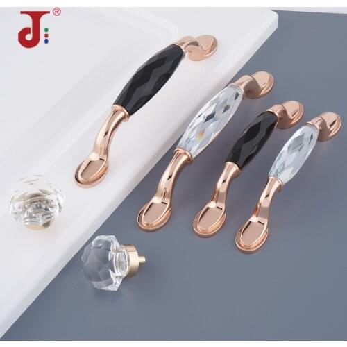 96/128mm Rose Gold Furniture Cabinet Handles Zinc Alloy K9 Crystal Handles Kitchen Cupboard Pulls Drawer Knobs Hardware Handle