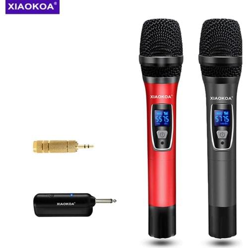 XIAOKOA Wireless Microphone System with Portable Receiver 1/4'' Output, Selectable UHF Channels. Perfect for Church, Wedding