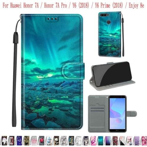 Sunjolly Case for Huawei Honor 7A Pro Y6 2018 Y6 Prime 2018 Enjoy 8e Wallet Stand Flip PU Leather Phone Case Cover coque capa
