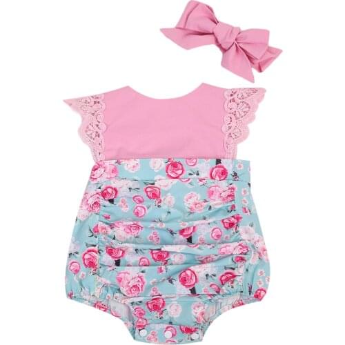 Baby Girls Kids Outfits Set Floral Back Cross Princess Romper Lace Flying Sleeve Jumpsuit Party Sunsuit Clothing