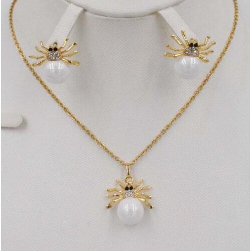 Duabi gold jewelry set Fashion Classic Imitation Pearl Necklace Earring Set Clear Crystal Elegant Party Gift Women Wedding