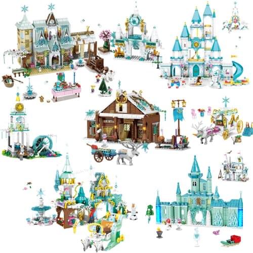 Disney Frozen Dream Princess Elsa Ice Castle Dream Anna Building Block Model Set children toy Birthday girl toy gift