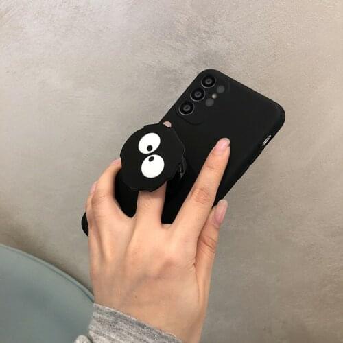 Korean Anime Cute Black Briquettes Holder Soft Phone Case For Samsung S21 FE S20 Ultra S10 Plus Note 10 Pro funny Cartoon Cover