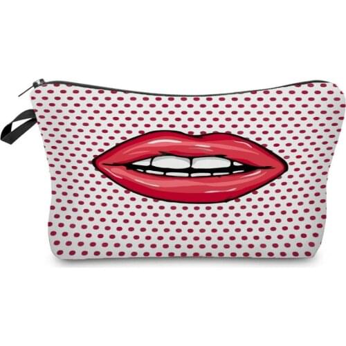 Red Dot Lips Printed Cosmetics Bags Stylish Pattern Makeup Bag for Women High Quality Pencil Cases Hot Sale Small Toiletry Bag