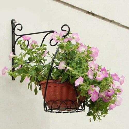 Wrought Iron Wall-mounted Hook Balcony Plant Flower Pots Decorative Shelf Hanging Basket Support Garden Art Crafts