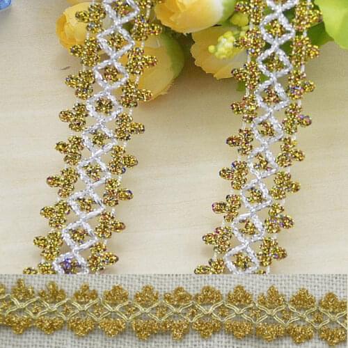1M Latest High Quality Lace Fabric White Laces Ribbon Gold Lace Material Trim 2.9cm Curtain Guipure Sewing Trimmings Dress P19