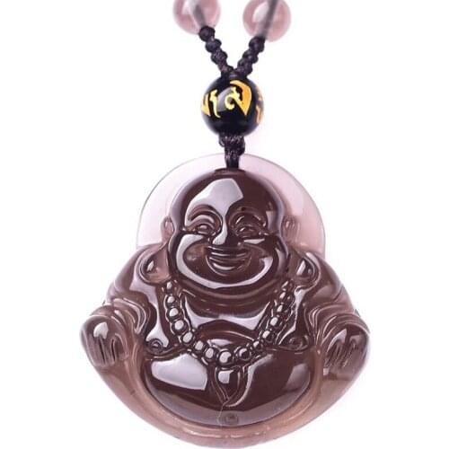 Men Necklace Ice Obsidian Pendant Big belly Buddha Laughing Buddha Maitreya Free Chain Gift for Female Fine Jade Jewelry
