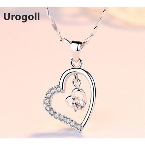 Trendy 925 Sterling Silver Fine Jewelry Double Heart Pendant Necklaces For Women Party Jewelry AAA Zirconia Necklace Gifts
