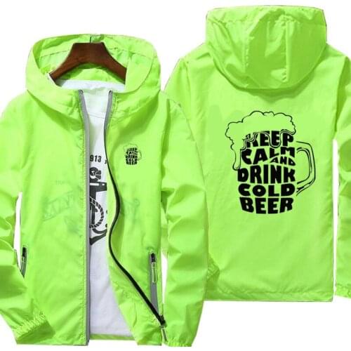 Jacket Beer Print Japanese Retro sportswear Coat mens Slim Hooded Street Leisure Zipper windbreaker Drying Print