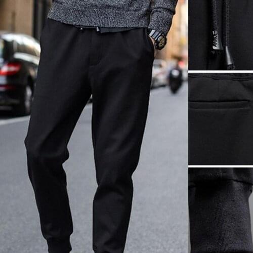 Men Casual Waist Drawstring Ankle Tied Pockets Fitness Sports Long Pencil Pants