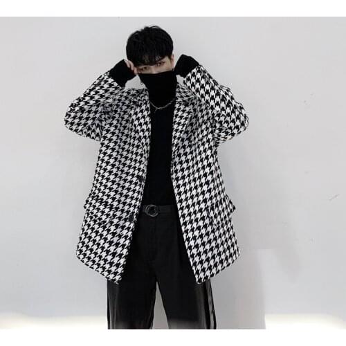 Men Loose Black White Plaid Casual Suit Jacket Male Women Vintage Streetwear Hip Hop Blazer Coat Outerwear Terno Masculino