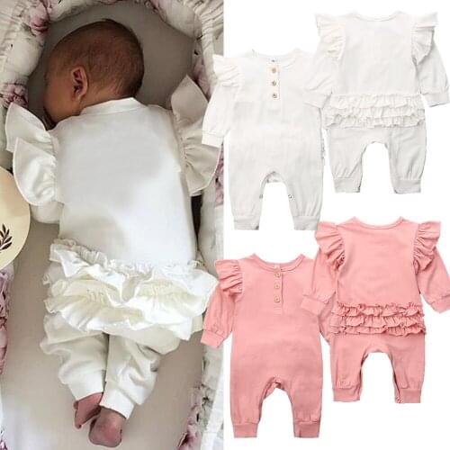 2020 New Spring Fall Autumn Newborn Baby Girls Clothes Ruffle One-Pieces Winter Romper Jumpsuit Cotton Solid Outfits