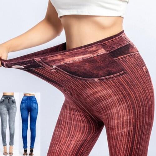 Fit Women Fashion Gym Leggings Imitation Legging Jeans Slim Fitness Elastic Seamless Leggings High Waist Yoga Pants Plus Size