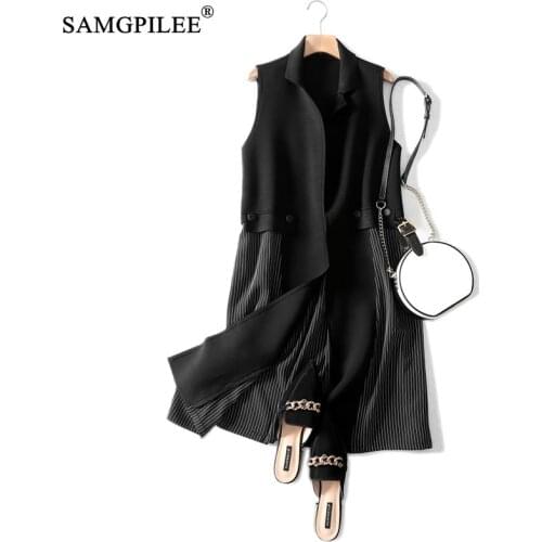 Sleeveless Jacket For Women Casual Long Female Winter Coat Striped Turn-down Collar Open Stitch Plus Size Women Winter Jacket
