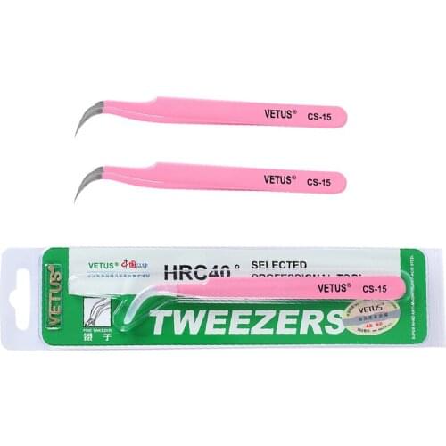 5pcs/Lot Vetus CS Series Eyelash Tweezers Curved Straight Stainless Steel Makeup Tools Nails Decoration Picker Pink Color