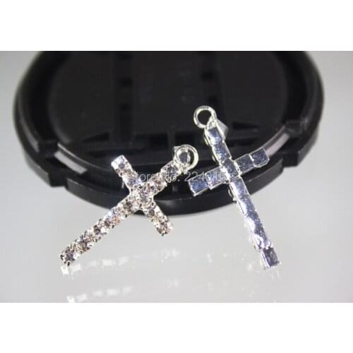 Hot New Cross Pendants Silver Plated Clear Rhinestone Cross Charms Jewelry Finding For Earrings Bracelets Making,20pcs/16*31mm