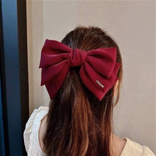 Retro Girls Large Bow Hairpins for Hair Women Solid Bowknot Fabric Barrette Hair Clips Pins Hairgrips Vintage Hair Accessories