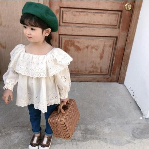 2021 New Stlye Girls Lace Ruffles Shirt Spring Cotton Full sleeve Fashion Girls Blouse 2-7 year MQ2