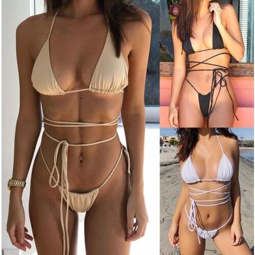 Sexy Brazilian Thong Bikini Mujer Swimwear Women Bandage Solid Swimsuit Micro Bikini Set Summer Beachwear Swim Suit