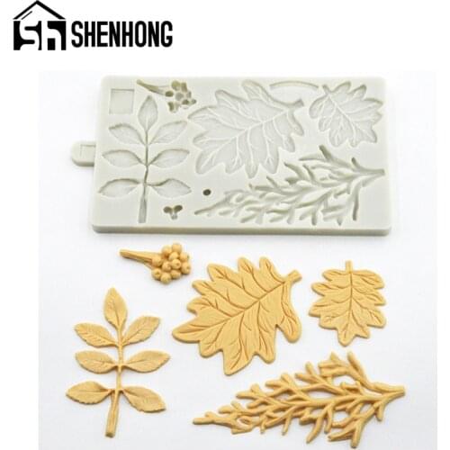 SHENHONG Halloween defoliation Leaves Pattern Fondant Cake Mold Branches Berries Pumpkin Sugar Craft Silicone Decorating Mould