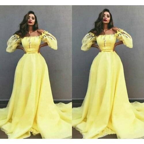 Off The Shoulder Tulle A-Line Evening Dresses 2021 New Saudi Arabic Prom Dress With Puffy Sleeves Party Gowns Vestido De Fiesta