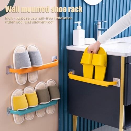 Bathroom Slippers Rack Door Towel Bar Storage Artifact Toilet Free Perforation Wall Hanging Sandal Rack