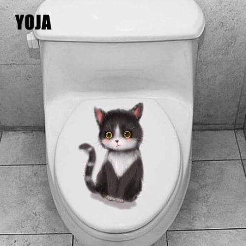 YOJA 14.9X22.7CM Animal Cute kittens Living Room Home Decor Wall Sticker Toilet Seat Decal Cartoon Cat T5-0803