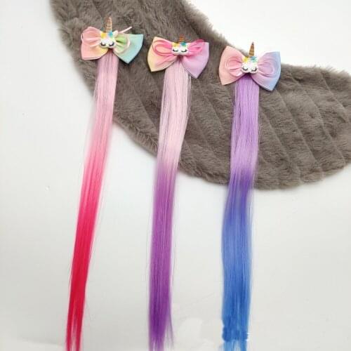 Hair Extensions Wig for Kids Girls Ponytails Unicorn Rainbow Head Bows Clips Bobby Pins Hairpin Barrette Accessories 0123