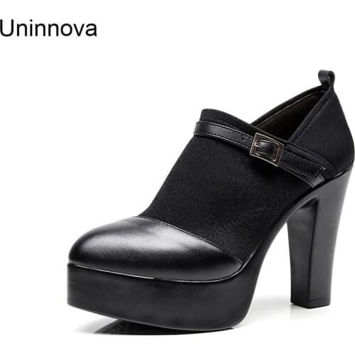 Women Platform Winter Warm Shoes Black Elastic Fabric Buckle Super High Heels Uninnova Business Pumps WP137 Sapato Feminino