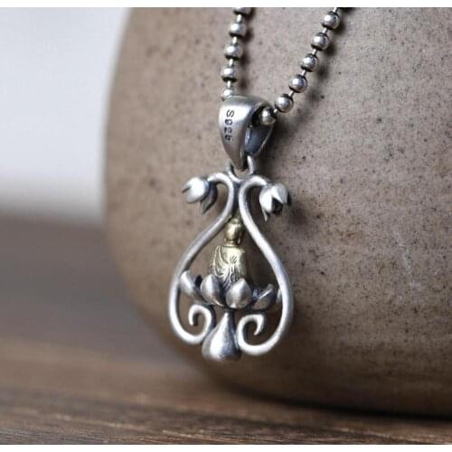 925 Sterling Silver Buddha Lotus Buddhism Pendant - NO CHAIN A2639