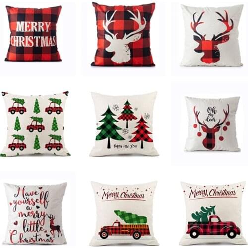 0803 Chirstmas Grids Pattern Cushion Case (No filling)Polyester Home Decor Bedroom Decorative Sofa Car Throw Pillows