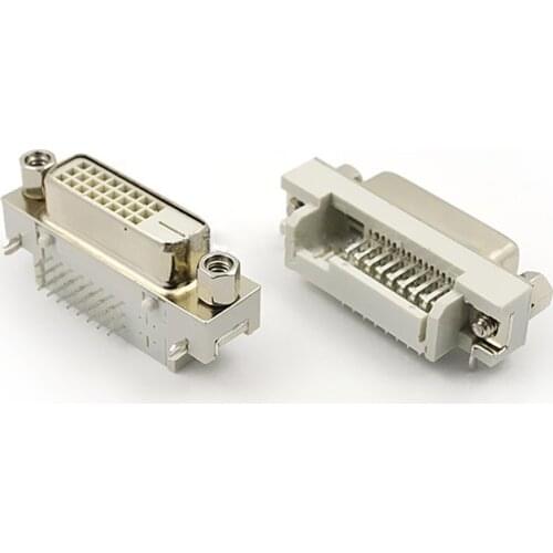 10pcs DVI24 + 1 Connector DVI Female Holder 90 Degree Riveting Video Plug PC Board Side Digital Analog Signal Compatible