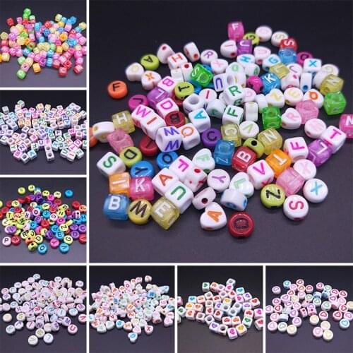 100pcs Mixed Alphabet/Letter Heart love shape Square Round Acrylic Loose Spacer Beads For DIY Jewelry & Craft Making Accessories
