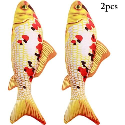 2PCS Fish Catnip Toy Cute Realistic Brocaded Carp Plush Chew Toy Cat Chew Toy