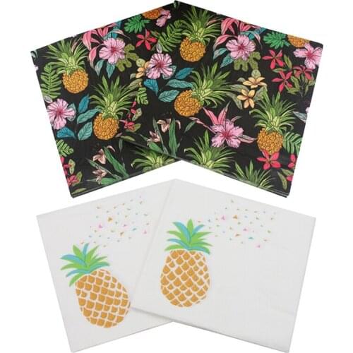 20pcs/lot Black White Pineapples Print Lunch Napkins Wedding Aloha Party Table Decorations Tissue Serviettes Party Essentials