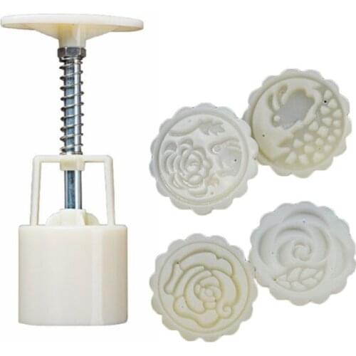 50g Mooncake Mold 4pcs Rabbit Flower Stamps Hand Press Moon Cake Pastry Mould DIY Bakeware