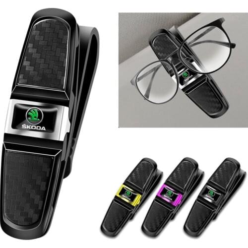 Car Sun Visor Sunglasses Holder Auto Glasses clip Accessories Interior For Skoda Kodiaq Fabia Karoq Superb Rapid Kamiq Octavia